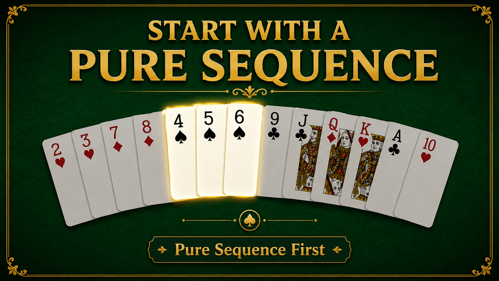 Pure sequence example while learning how to play Rummy online