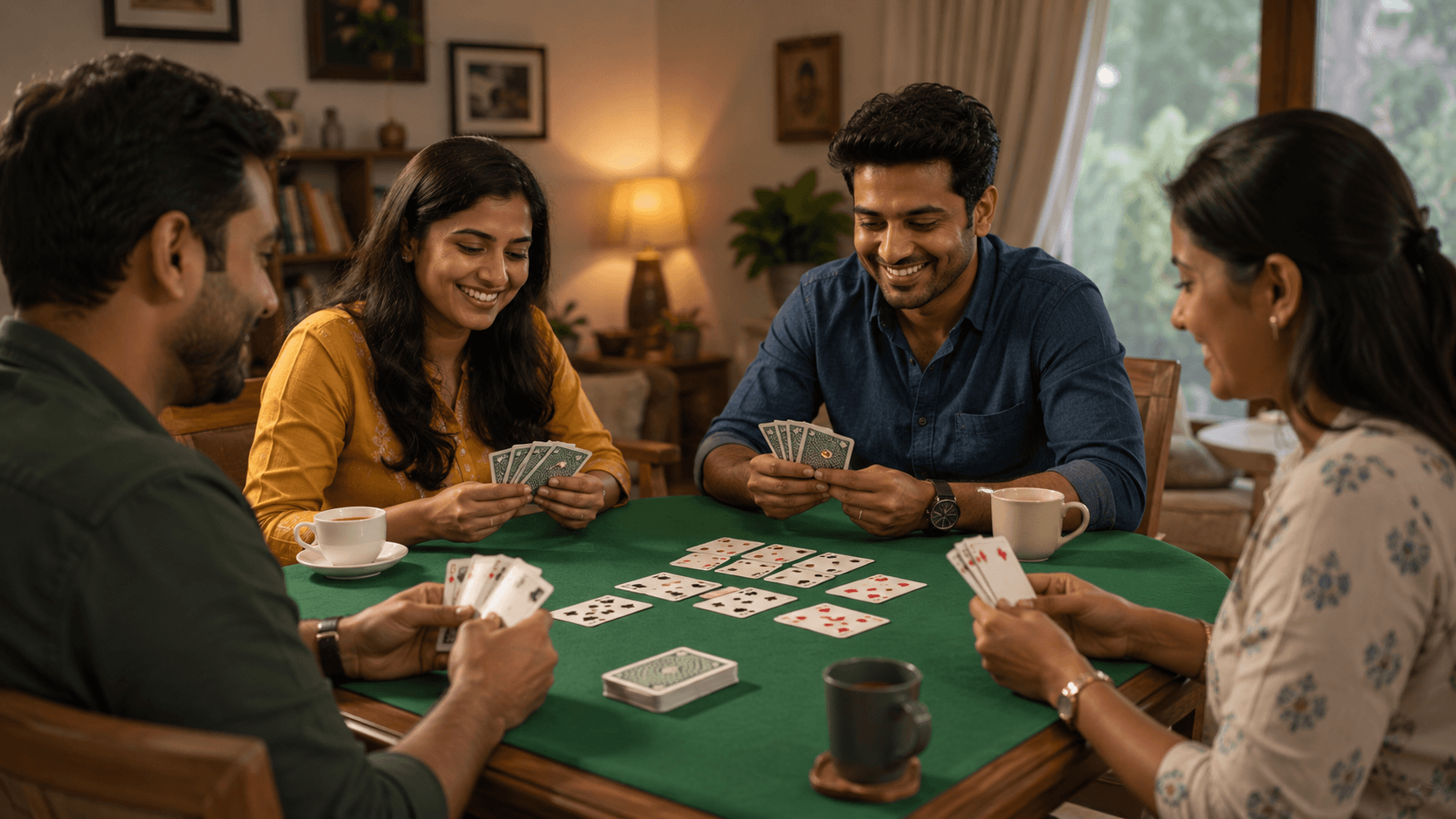Friends enjoying a social card game together