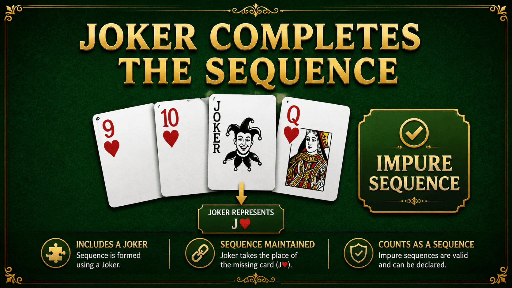 How a Joker Completes an Impure Sequence Joker used to complete an impure Rummy sequence