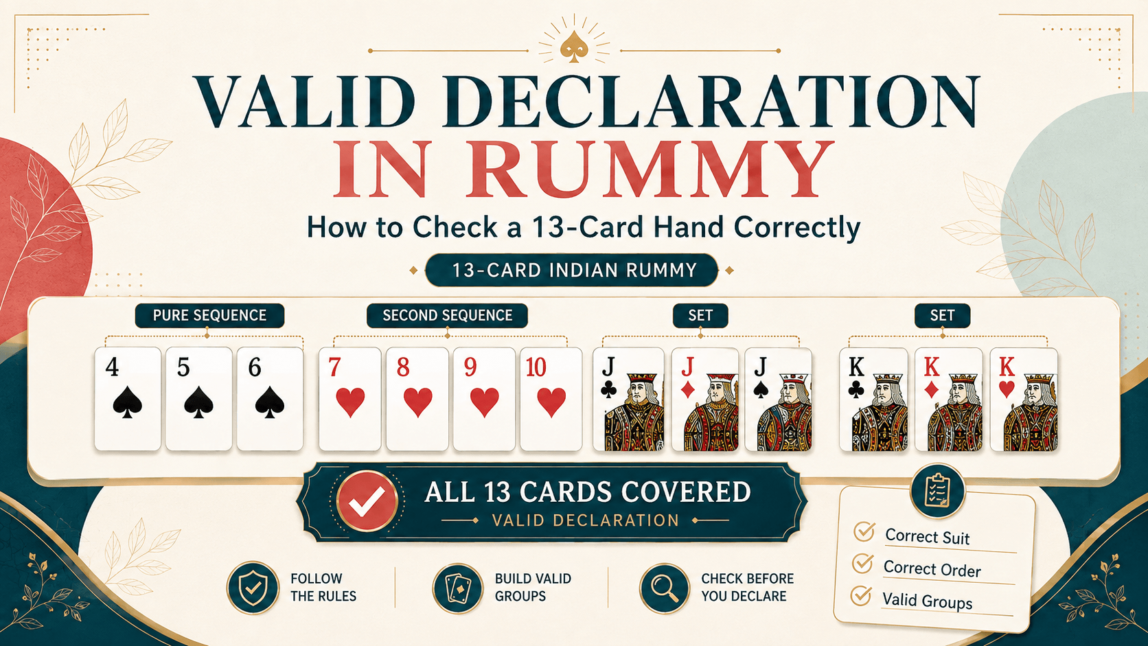Valid declaration example in 13-card Indian Rummy