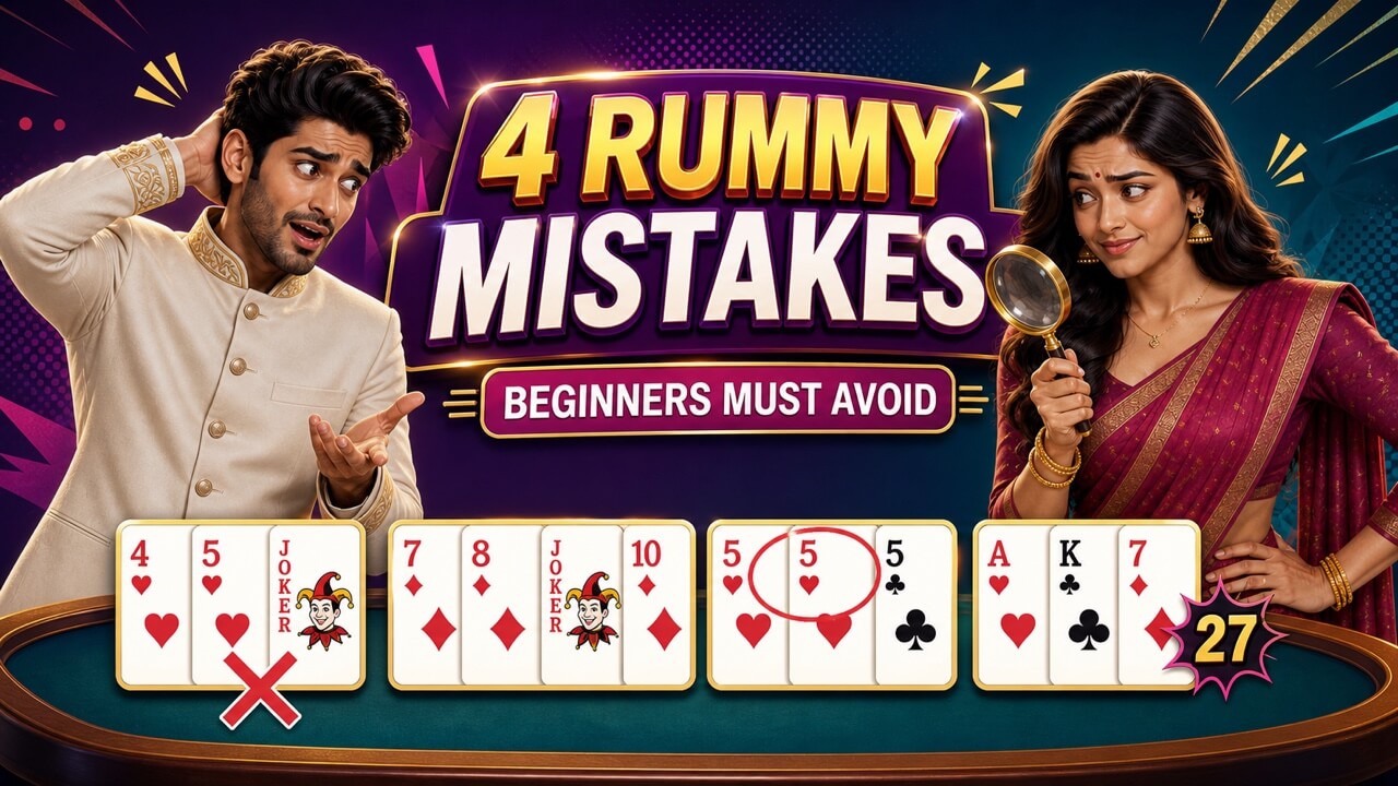 Indian Rummy beginners review four common mistakes involving a pure sequence, Joker, valid set and card points